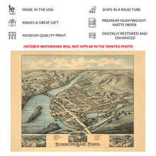Cargar imagen en el visor de la galería, Digitally Restored and Enhanced 1876 Birds Eye View Birmingham Connecticut Print - Bailey Naugatuck Valley Brass Mill Town - Centennial Era - Archival Print

