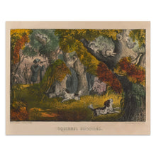 Cargar imagen en el visor de la galería, Digitally Restored and Enhanced 1852 Squirrel Shooting Print - Currier Ives Hunting Dogs Woodland Sporting Antebellum - Field Sports - Archival Print
