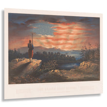 Load image into Gallery viewer, Digitally Restored and Enhanced 1861 Our Heaven Born Banner Print - Civil War Union Patriotic Flag Dawn Zouave Sentry - Northern Loyalty - Archival Print
