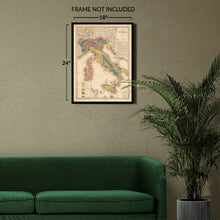 Load image into Gallery viewer, Digitally Restored and Enhanced 1844 Collegno Geological Map of Italy Print - Scientific Rock Formations Alps Sicily Volcanoes - Victorian Era - Archival Print
