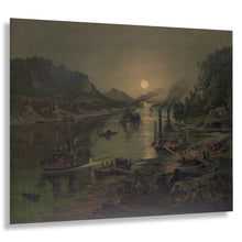 Cargar imagen en el visor de la galería, Digitally Restored and Enhanced 1880 Moonrise on the Ohio Print - River Steamboat Cincinnati Gilded Age Landscape Art - Paddlewheel Era - Archival Print
