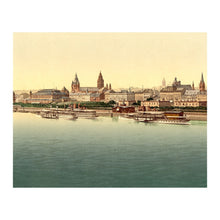 Cargar imagen en el visor de la galería, Digitally Restored and Enhanced 1890 Mainz Rhine Bridge Germany Print - Photochrom Gutenberg City River Waterfront Cathedral - Victorian Era - Archival Print
