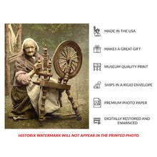 Load image into Gallery viewer, Digitally Restored and Enhanced 1890 Irish Spinner Spinning Wheel Print - County Galway Ireland Traditional Craft - Victorian Rural - Archival Print
