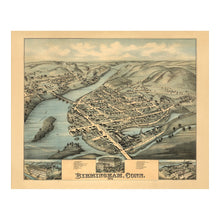 Cargar imagen en el visor de la galería, Digitally Restored and Enhanced 1876 Birds Eye View Birmingham Connecticut Print - Bailey Naugatuck Valley Brass Mill Town - Centennial Era - Archival Print
