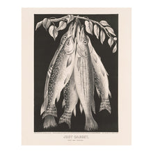 Load image into Gallery viewer, Digitally Restored and Enhanced 1872 Just Caught Trout Pickerel Print - Currier Ives Fishing Angling Trophy Sporting Art - Gilded Age - Archival Print
