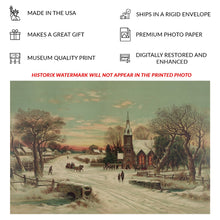 Load image into Gallery viewer, Digitally Restored and Enhanced 1898 Christmas Eve Print - Andrew Melrose New England Village Church Winter Snow Scene - Gilded Age - Archival Print
