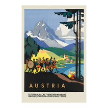 Cargar imagen en el visor de la galería, Digitally Restored and Enhanced 1910 Austria Village Band Travel Poster - Folk Musicians Scene - Austrian Culture Tourism Art - Alpine Lakeshore Print

