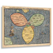 Cargar imagen en el visor de la galería, Digitally Restored and Enhanced 1581 Clover Leaf World Map - Jerusalem at the Center - Allegorical Renaissance Cartography - Museum-Quality Print
