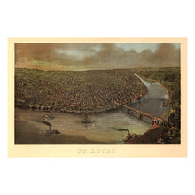 Cargar imagen en el visor de la galería, Digitally Restored and Enhanced 1873 Birds Eye View Saint Louis Missouri Print - Mississippi River Steamboat Levee Panorama - Gilded Age - Archival Print
