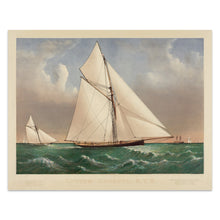 Cargar imagen en el visor de la galería, Digitally Restored and Enhanced 1885 Cutter Genesta Print - Currier Ives Yacht Racing Royal Squadron Gilded Age Maritime - British Sail - Archival Print
