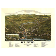 Load image into Gallery viewer, Digitally Restored and Enhanced 1884 Birds Eye View Bristol New Hampshire Print - Norris Grafton County Newfound Lake Mill - Victorian Era - Archival Print
