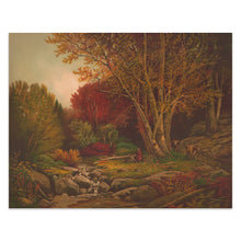 Cargar imagen en el visor de la galería, Digitally Restored and Enhanced 1875 Two Girls Two Cows by a Stream Print - Victorian Pastoral Autumn Forest Landscape - Gilded Age - Archival Print
