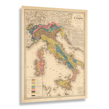 Load image into Gallery viewer, Digitally Restored and Enhanced 1844 Collegno Geological Map of Italy Print - Scientific Rock Formations Alps Sicily Volcanoes - Victorian Era - Archival Print
