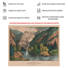 Cargar imagen en el visor de la galería, Digitally Restored and Enhanced 1856 Yosemite Falls California Print - Currier Ives Sierra Nevada Waterfall Landscape - Antebellum West - Archival Print
