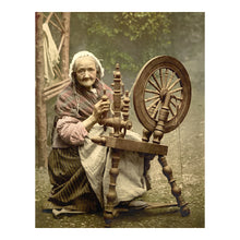 Load image into Gallery viewer, Digitally Restored and Enhanced 1890 Irish Spinner Spinning Wheel Print - County Galway Ireland Traditional Craft - Victorian Rural - Archival Print
