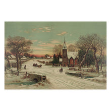 Load image into Gallery viewer, Digitally Restored and Enhanced 1898 Christmas Eve Print - Andrew Melrose New England Village Church Winter Snow Scene - Gilded Age - Archival Print
