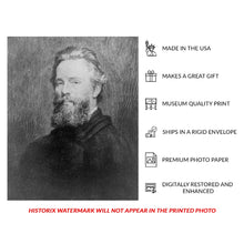Cargar imagen en el visor de la galería, Digitally Restored and Enhanced 1870 Herman Melville Portrait Print - Moby Dick Author American Literature Novelist - Gilded Age - Archival Print
