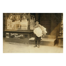 Load image into Gallery viewer, Digitally Restored and Enhanced 1912 Ten Year Old Newsie Print - Lewis Hine Washington DC Child Labor Reform Photography - Progressive Era - Archival Print
