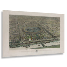 Cargar imagen en el visor de la galería, Digitally Restored and Enhanced 1867 Birds Eye View Paris France Print - Exposition Universelle Champ de Mars Napoleon III - Second Empire - Archival Print

