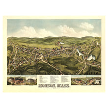 Load image into Gallery viewer, Digitally Restored and Enhanced 1879 Birds Eye View Monson Massachusetts Print - Bailey Hampden County Granite Quarry Academy - Gilded Age - Archival Print
