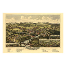 Load image into Gallery viewer, Digitally Restored and Enhanced 1889 Birds Eye View Henniker New Hampshire Print - Norris Contoocook River Mill Town Academy - Victorian Era - Archival Print
