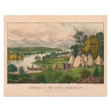Cargar imagen en el visor de la galería, Digitally Restored and Enhanced 1856 Upper Mississippi Indian Village Print - Currier Ives River Landscape Native American - Antebellum - Archival Print
