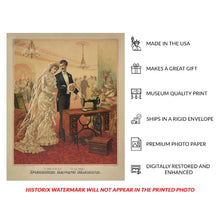 Load image into Gallery viewer, Digitally Restored and Enhanced 1882 Domestic Sewing Machine Print - Victorian Wedding Gift Advertising Gilded Age Art - Bridal Decor - Archival Print
