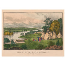 Cargar imagen en el visor de la galería, Digitally Restored and Enhanced 1856 Upper Mississippi Indian Village Print - Currier Ives River Landscape Native American - Antebellum - Archival Print
