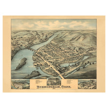 Cargar imagen en el visor de la galería, Digitally Restored and Enhanced 1876 Birds Eye View Birmingham Connecticut Print - Bailey Naugatuck Valley Brass Mill Town - Centennial Era - Archival Print
