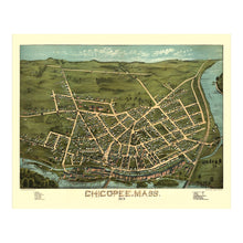 Load image into Gallery viewer, Digitally Restored and Enhanced 1878 Birds Eye View Chicopee Massachusetts Print - Connecticut River Ames Manufacturing Mill - Gilded Age - Archival Print
