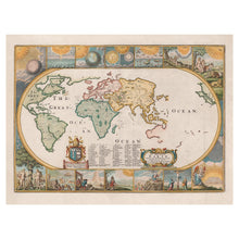 Load image into Gallery viewer, Digitally Restored and Enhanced 1681 Moxon Map of the Earth Print - Biblical World Map Garden of Eden Creation Panels Noah - Stuart Era - Archival Print
