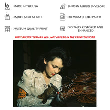 Cargar imagen en el visor de la galería, Digitally Restored and Enhanced 1942 Woman Aircraft Worker Print - WWII Rosie Riveter Defense Factory California - Home Front Heritage - Archival Print
