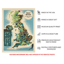 Cargar imagen en el visor de la galería, Digitally Restored and Enhanced 1939 Map Great Britain Resources Print - British Information Services WWII Pictorial Industry - World War II - Archival Print
