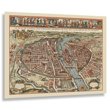 Load image into Gallery viewer, Digitally Restored and Enhanced 1615 Paris France Bird's Eye City View Map - Baroque Seine River Cartography - Walled City and Ile de la Cite - Museum-Quality Print
