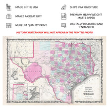 Load image into Gallery viewer, Digitally Restored and Enhanced 1862 Texas State County Map - Civil War Era Cartography - Staked Plain and Galveston Bay Insets - Archival Reproduction
