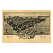Load image into Gallery viewer, Digitally Restored and Enhanced 1886 Birds Eye View Peaks Island Maine Print - Morris Portland Harbor Casco Bay Resort - Gilded Age - Archival Print
