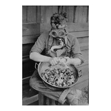 Load image into Gallery viewer, Digitally Restored and Enhanced 1917 Soldier Gas Mask Onions Print - WWI Camp Kearny Military Humor Photograph - Home Front Heritage - Archival Print
