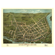 Load image into Gallery viewer, Digitally Restored and Enhanced 1878 Birds Eye View Chicopee Massachusetts Print - Connecticut River Ames Manufacturing Mill - Gilded Age - Archival Print
