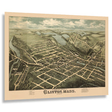 Load image into Gallery viewer, Digitally Restored and Enhanced 1876 Birds Eye View Clinton Massachusetts Print - Bailey Nashua River Worcester County Mill - Centennial Era - Archival Print
