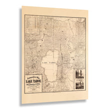 Load image into Gallery viewer, Digitally Restored and Enhanced 1874 Lake Tahoe Topographic Survey Map - Gilded Age - Relief Cartography Art - Sierra Nevada California Border

