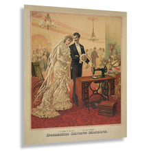 Load image into Gallery viewer, Digitally Restored and Enhanced 1882 Domestic Sewing Machine Print - Victorian Wedding Gift Advertising Gilded Age Art - Bridal Decor - Archival Print
