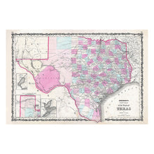 Load image into Gallery viewer, Digitally Restored and Enhanced 1862 Texas State County Map - Civil War Era Cartography - Staked Plain and Galveston Bay Insets - Archival Reproduction
