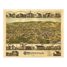 Load image into Gallery viewer, Digitally Restored and Enhanced 1887 Birds Eye View Highlandville Massachusetts Print - Bailey Needham Heights Charles River - Victorian Era - Archival Print
