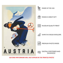 Load image into Gallery viewer, Digitally Restored and Enhanced 1910 Austria Alpine Skier Travel Poster - Winter Sports Tourism Art - Vintage Mountain Skiing Scene - Austrian Alps
