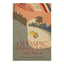 Load image into Gallery viewer, Digitally Restored and Enhanced 1936 Lake Placid Bobsled Poster Print - Adirondacks Winter Sports WPA New York - Depression Era Artwork - Archival Print
