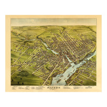 Cargar imagen en el visor de la galería, Digitally Restored and Enhanced 1875 Birds Eye View Bangor Maine Print - Koch Penobscot River Lumber Capital Port - Gilded Age - Archival Print
