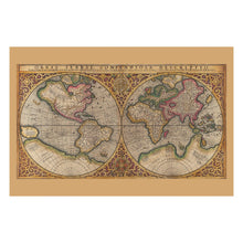 Load image into Gallery viewer, Digitally Restored and Enhanced 1587 Mercator World Map Print - Rumold Double Hemisphere Renaissance Terra Australis Globe - Age of Discovery - Archival Print
