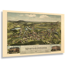 Load image into Gallery viewer, Digitally Restored and Enhanced 1887 Birds Eye View Northborough Massachusetts Print - Worcester County Orchard Farm Town - Victorian Era - Archival Print
