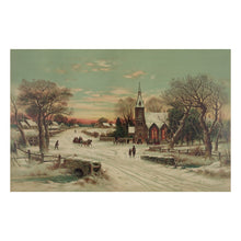 Load image into Gallery viewer, Digitally Restored and Enhanced 1898 Christmas Eve Print - Andrew Melrose New England Village Church Winter Snow Scene - Gilded Age - Archival Print
