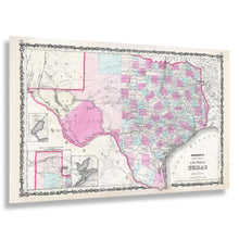Load image into Gallery viewer, Digitally Restored and Enhanced 1862 Texas State County Map - Civil War Era Cartography - Staked Plain and Galveston Bay Insets - Archival Reproduction
